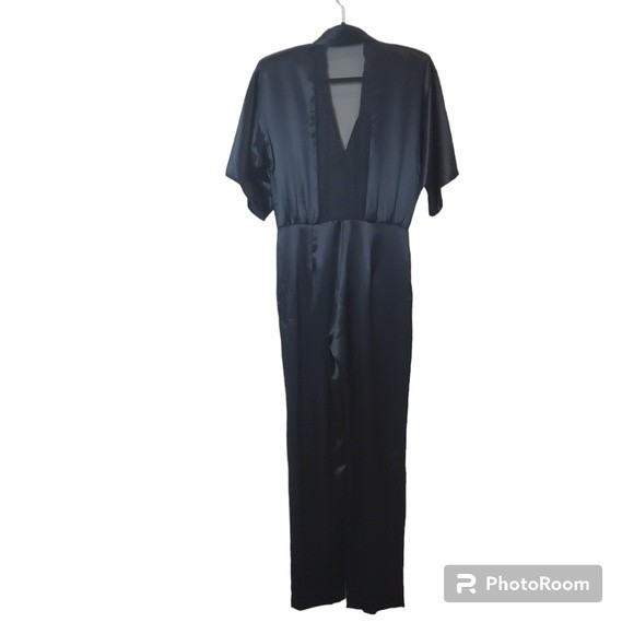 Vintage 80's black satin with studs V-neck Romper jumpsuit. - Picture 2 of 8
